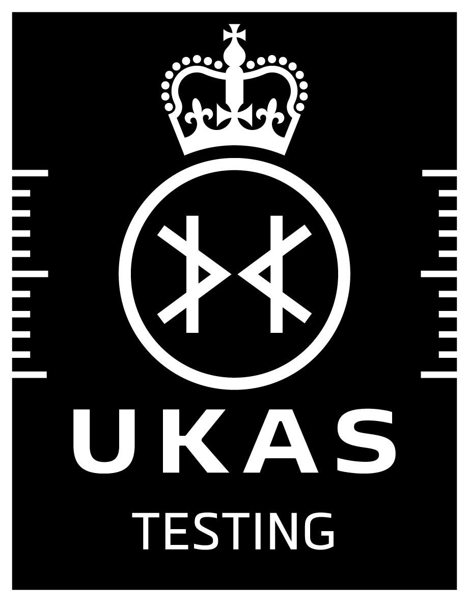 UKAS Accreditation Symbol – white on black – Testing